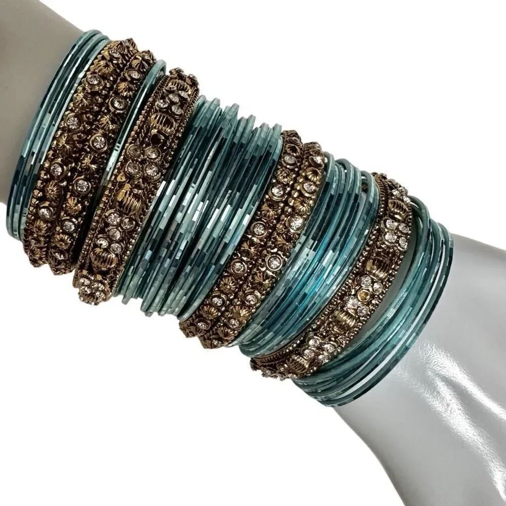 Blue and gold tone bracelet bangle bundle